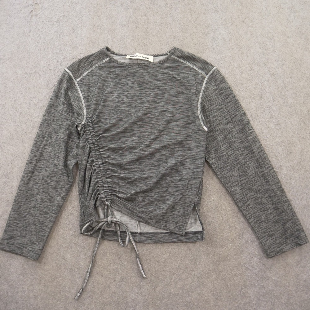 Insilence Top Womens Medium Gray Front Tie Pullover Round Neck Heather